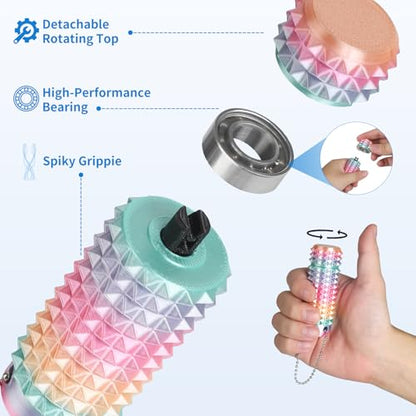Little Ouchies Pain Stim Fidget Toy, 3D Printed Pocket Spiky Keychain with Clicker Button Spinner Sensory Toys for Anxiety Focus & Stress Reduction Novelty Gifts(Rotate Rainbow) - color: Rotate Rainbow