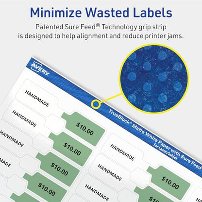 Avery TrueBlock Matte White Barbell Labels, Sure Feed Technology, 0.5" x 2.5", 450 Matte White Labels, Laser/Inkjet Printable, Great for Jewelry and Product Merchandising - style: 450 labels