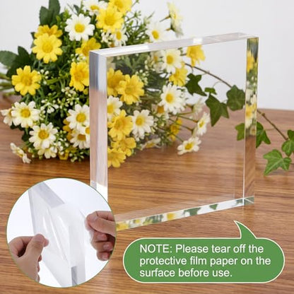 2 Pcs 6 x 6 x 1 Inches Acrylic Square Display Block, Clear Polished Acrylic Cubes Jewelry Display Stand for Ring Showcase, Collectibles, Trophy Base Holder