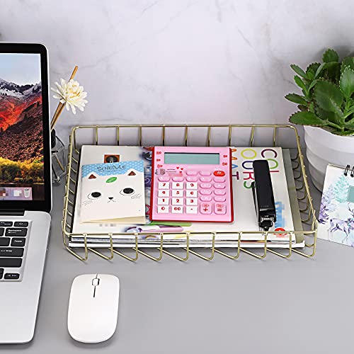 BTSKY Multipurpose A4 File Tray Wire Desk Tray Organizer Elegant Letter Size Desk Documents Trays Magazine Files Storage Basket Organizer Bin for Office Cosmetics Bathroom(Gold) - color: Gold