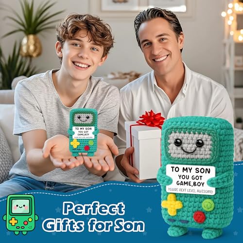 Busy Gaming Life Son Gifts from Mom Dad, Birthday Graduation Gifts for Son, Gamer Gift for Son in Law Bonus Son, Positive Handmade Crochet Gift - style: Son