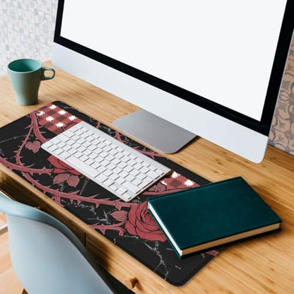 Gothic Rose Gaming Mouse Pad Dark Romantic Large Desk Mat Extended Large Laptop Keyboard Non-Slip Rubber Base with Stitched Edges for Home Office Computer Keyboard Laptop 31.5"x11.8" - color: Gothic Rose