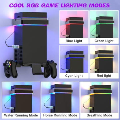 Wall Mount for Xbox Series X/S-Wall Mount Kit with 2 Controller Holder &1 Headset Stand & RGB Light, Xbox series X/S Wall Mounted Bracket Shelf Stand- Safely Organize Your Xbox X/S Series Accessories - color: Grey