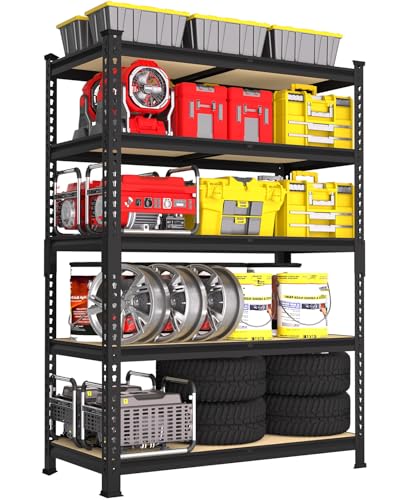 PrimeZone 35.5" x 12" x 72" Heavy Duty Storage Shelves - 5 Tier Adjustable Garage Storage Shelving, Metal Storage Utility Rack Shelf Unit for Warehouse Pantry Closet Kitchen, Black - size: 35.5"W x 12"D x 72"H