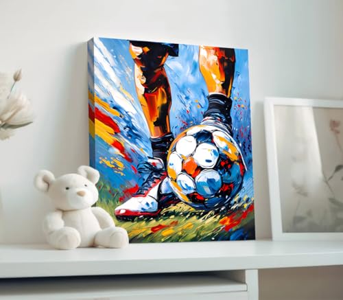 Set of 4 Framed Soccer Silhouette Sport Theme Canvas Wall Art,Sport Pictures Colorful Foot Wall Decor,Vintage Graffit American Football Art Poster for Teen Boys Room Decor Set of 4 (8"x10"inch) - color: Framed 8"X10"Soccer Silhouette Sport Theme Canvas Wa