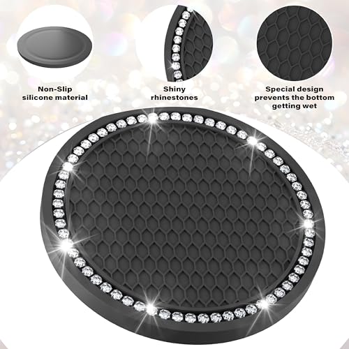 BFXM 2 PCS Bling Cup Holder Coasters for Car, Car Accessories for Women 2.75 inch Diamond Universal Non-Slip Silicone Cup Holder Coasters, Sparkly Bling(White Diamond) - color: Black+Bling White
