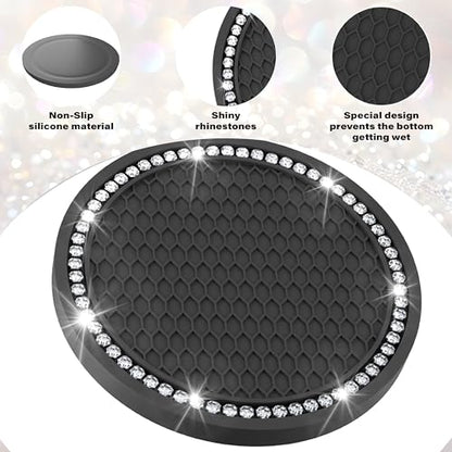 BFXM 2 PCS Bling Cup Holder Coasters for Car, Car Accessories for Women 2.75 inch Diamond Universal Non-Slip Silicone Cup Holder Coasters, Sparkly Bling(White Diamond) - color: Black+Bling White