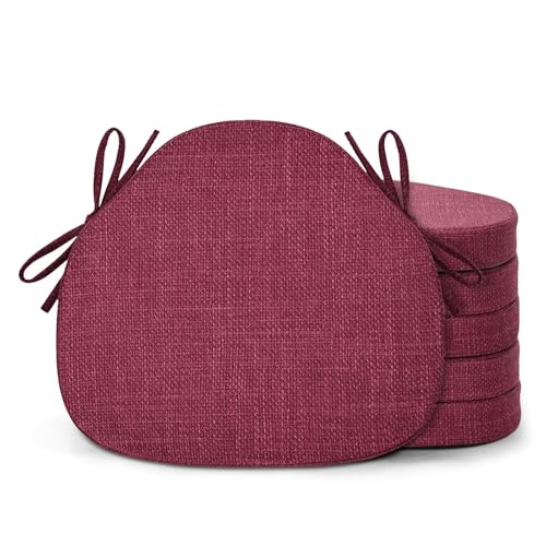 Shinnwa Dining Chair Cushions Set of 6, High-Resilience Foam Windsor Seat Pads, Kitchen Chair Cushions with Ties & Textured Cover, 6 Pack, 16.5 x 15.5 x 2, Dark Red - color: Dark Red, size: 6 Count (Pack of 1)