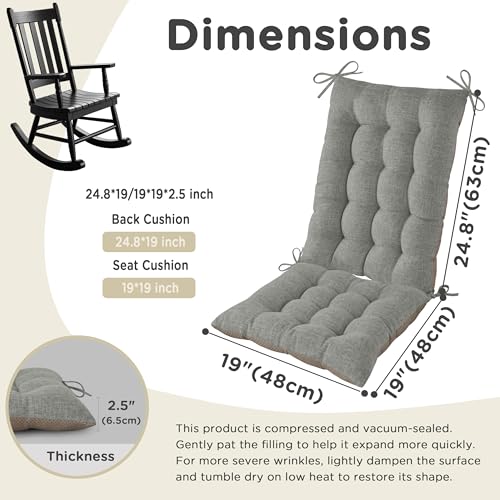 AddGrace Non-Slip Rocking Chair Cushion Extra Large Linen Thick Chair Pads Durable High Back Seat Cushions with Ties Set of 2 Light Grey - color: Light Grey