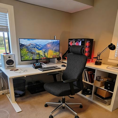 Ergonomic Office Chair Cover with Headrest Covers Black Jacquard Stretch Desk Chair and Headrest Slipcovers Washable - color: Jacqaurd L-black, size: Chair and Headrest Covers