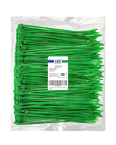 HS Green Zip Ties 8 Inch (Bulk-1000 Pack) Nylon Cable Ties 40 Lbs Self-Locking Wire Ties for Electronics Organizer - color: Green 8"1000