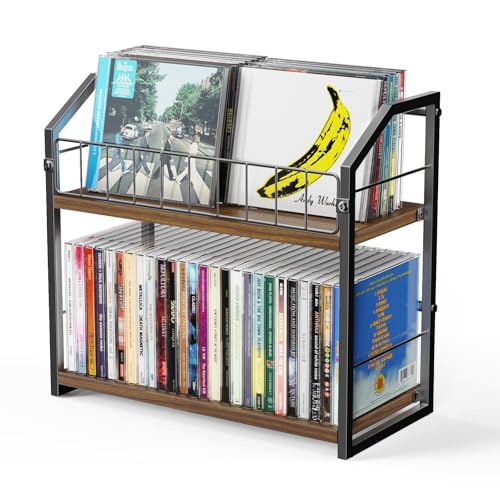 2-Tier CD Holder, CD Storage Rack for Display, CD Organizer with Rubber Feet, Stores Up to 60 CDs for Shelf Storage and Organization, for Music Enthusiasts and Collector Walnut - color: walnut, style: 1 Pack
