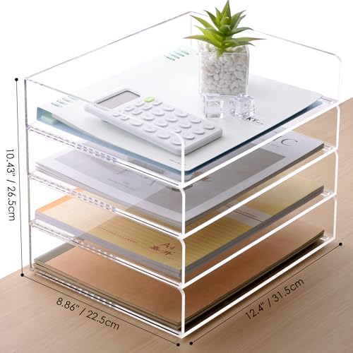 SANRUI Acrylic Stackable Letter Tray Clear Desk Paper Organizer 4-Tier Desk File Organizer Paper Sorter Holder Document Shelf Tray for Letter/A4,4-Pack - style: A4 Horizontal File Trays 4 Tier