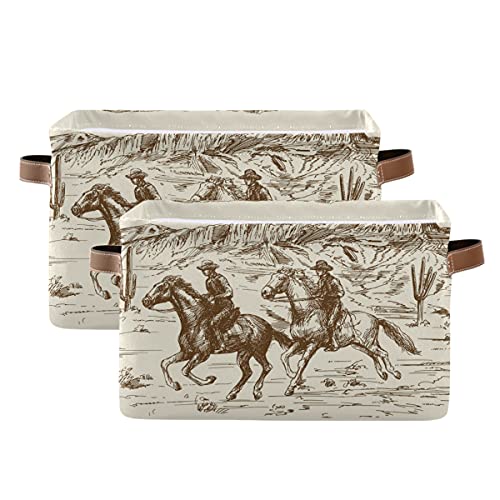 Storage Basket Western Desert Cowboy Storage Bin Cube with Handles Foldable Storage Baskets for Shelves Living Room Home Decor 1PC - color: G, size: 1PCS