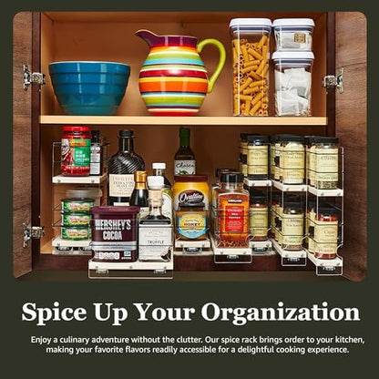 Vertical Spice - Large Pullout Sliding Spice Rack Organizer - 2 Individual 2 Tier Drawers - Premium Rolling Seasoning Holder/Caddy for Hidden Pantry Storage - Made in USA (6.9''W x 10.75" H x 10.6''D) - color: 2-3.25" Drawers, 2-Tier Cream Assembled