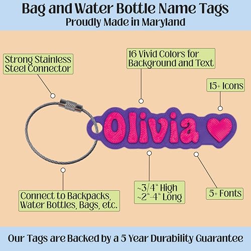 SuperFineDeesigns Bag and Water Bottle Name Tag with Cable – Custom Durable 3D Printed Name Tag Backpack & Sports Bottles - style: Music