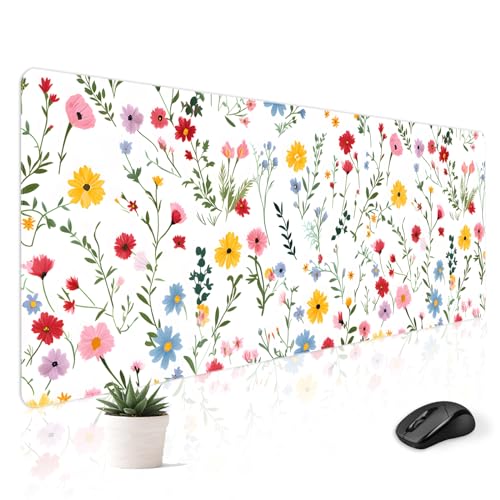 Mousepad Desk Mat Gaming Large Keyboard Cute Office Desktop Computer Laptop White Floral XXL Long Big Kawaii Aesthetic Girly Pretty Design Women Girl Gamer Oversized Wide 30x12'' Mousepad - color: White Floral