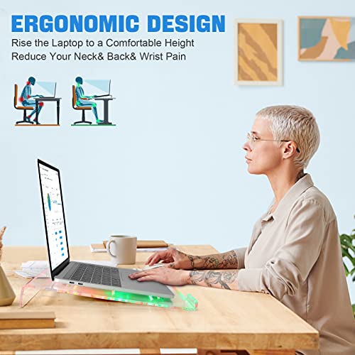 Acrylic Laptop Stand Clear Tablet Holder with 366 Kinds of RGB Backlight,Multiple Heat Dissipation Vents Ergonomic Tilted Mount Riser for PC,Notebook,MacBook,Phone from 10 to 17.3 Inch Work/Home - color: Laptop Stand