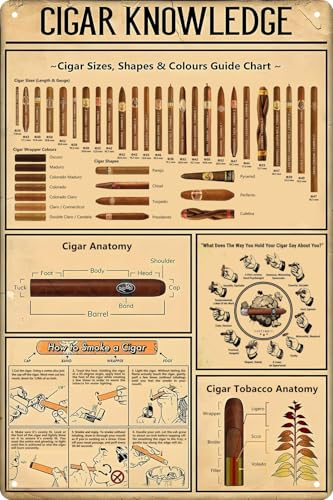 Cigar Quote Wall Decor Vintage Art Poster Plaque Cigar Knowledge Metal Poster Plaques for Home Living Room Kitchen Cafe Bar Garage Wall Decor 8x12 in - color: Cigar