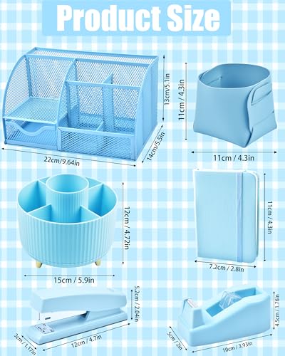 LXEVIHK 20Pcs Blue Desk Organizers and Accessories With Mesh Desk Organizer and 360°Rotating Pen Holder and a Lot of Office Blue Office Supplies Beautifully Presented in a Gift Box - color: blue