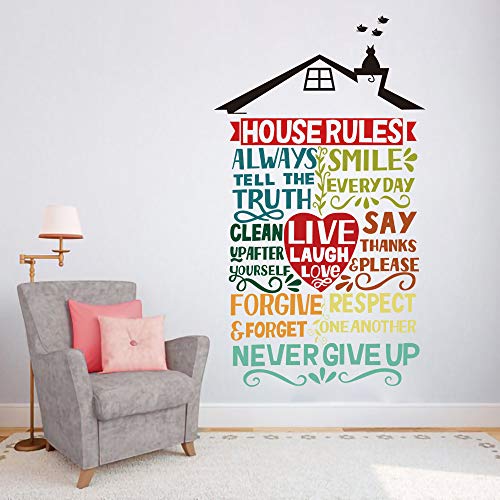 Runtoo House Rules Wall Decal Inspirational Wall Quotes Stickers Family Living Room Decor - color: House Rules