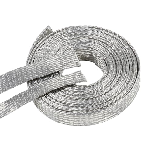 Tinned Copper Braid Wire Shielding Ground Strap Metal Cable Sleeve Expandable Flexible Flat Mesh (5/16 in Wide(0.20 in Dia)-65ft) - size: 5/16 in Wide(0.20 in Dia)-65ft