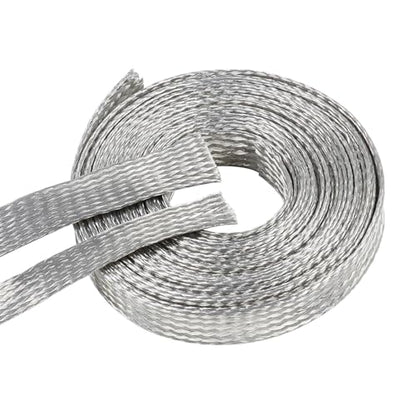 Tinned Copper Braid Wire Shielding Ground Strap Metal Cable Sleeve Expandable Flexible Flat Mesh (5/16 in Wide(0.20 in Dia)-65ft) - size: 5/16 in Wide(0.20 in Dia)-65ft