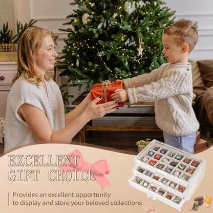 Bfttlity Acrylic Rock Display Case,54 Grids Rock Collection Box for Kids with Mini Magnifying Glass and Gloves, Clear Display Cases for Stones Collectibles Gemstone Crystals Storage Boxes - size: 54 Grids