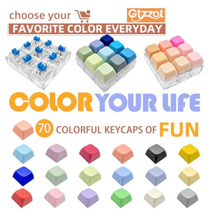 Mini Keyboard Fidget Toy — Stress Relief Clicker Keychain with 70 Colorful Removable Keycaps | Clicky Button Fidget for Adults, Calm Anxiety Office Travel School Home(2Pack-9in1)