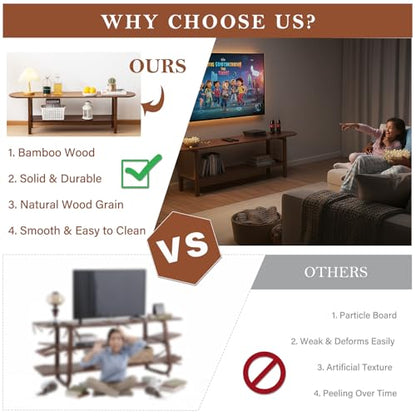 Tiita TV Stand with Storage for TVs up to 65'', Bamboo TV Console Entertainment Center with 2 Open Shelf, Mid Century Modern Media Console for Living Room, Bedroom, Walnut - color: Classic Walnut