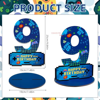 Video Game Birthday Party Decorations, Video Game Birthday Number Sign Centerpiece, 9th Table Topper Wooden Centerpiece for Gaming Theme 9th Birthday Supplies (9th) - style: 9th