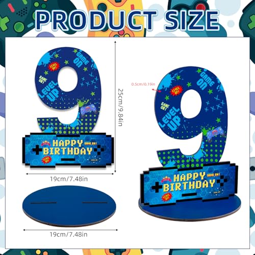 Video Game Birthday Party Decorations, Video Game Birthday Number Sign Centerpiece, 9th Table Topper Wooden Centerpiece for Gaming Theme 9th Birthday Supplies (9th) - style: 9th