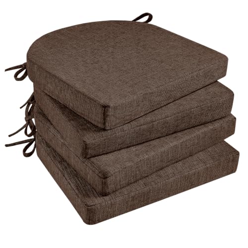 Basic Beyond Chair Cushions for Dining Chairs 4 Pack, Kitchen Chair Cushions with Ties and Non Slip Backing, 16 x 16 inches Chair Pads for Dining Chairs (Brown) - color: Brown, size: 16"x16"x2"(Pack of 4)