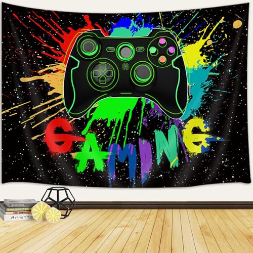 JAWO Gaming Tapestry, Cool Funny Game Room Wall Decor for Boys Men, Video Game Theme Wall Hanging, Black Blue Hippie Aesthetic for Bedroom Living Room 48X36inch (Green) - color: Green, size: 36"L x 48"W