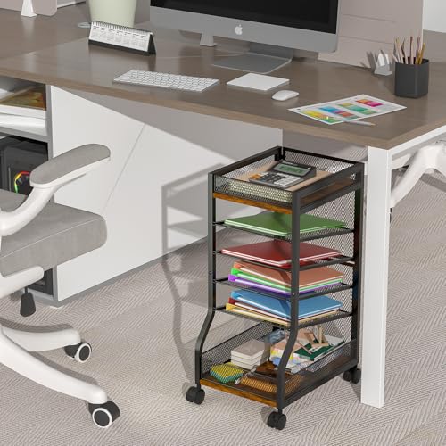 keomaisyto 6-Tier Standing File Organizer for Office Organization, Under Desk File Holder with Sliding Mesh Paper Letter Trays, Slim Rolling File Cart with Wheels for Home/Office/Study - style: Classic
