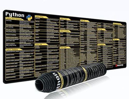 excovip Python Commands Shortcuts Mouse Pad -80x30x0.2 cm Extended Large Cheat Sheet Mousepad PC Office Spreadsheet Keyboard Mouse Mat Non-Slip Stitched Edge 0306 - color: For Python