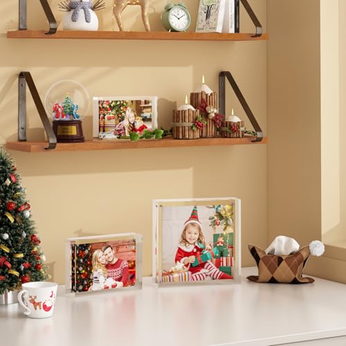 Egofine 4x6 Acrylic Frames 6 Pack, 20mm Thicker Frameless Clear Picture Frames, Double Sided Magnetic Picture Frames, Free Standing Desktop Display - color: 6, size: 4x6