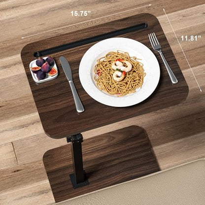 Side Table Sofa Tray for Couch - 360° Swivel Adjustable Height Rotating Sofa Table C Table End Table Laptop Desk with Phone & Tablet Slot, Perfect for Eating Working Reading, Fits Small Spaces - color: Brown