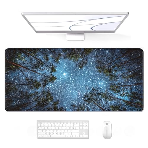 Auhoahsil Large Mouse Pad, XXL Gaming Mousepad, Desk Mat for Desktop, Thick Rubber, Big & Long Size, Stitched Edges, Full Desk Pad for Laptop & Computer, Extended 31.5 x 11.8 in, Silent Night Sky - color: 02 Starry Night, size: 31.5L x 11.8W inches
