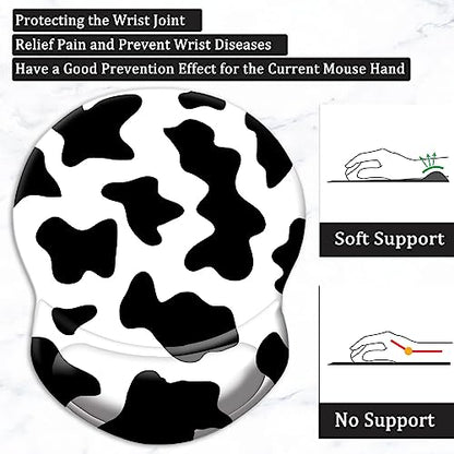 Ergonomic Mouse Pad with Support - Comfortable Wrist Rest, Non-Slip PU Base for Home Office, Studying, Gaming (Black White Cow) - color: Black White Cow