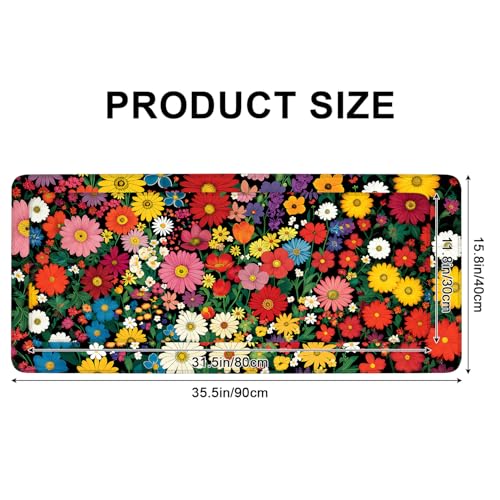 Mouse Pad, Large Anti-Slip with Stitched Edges Desk Mat Desktop Laptop Computer Desk Keyboard Mat,Table Protector Blotter Mat (Flower, 31.5" x 11.8") - color: Flower, size: 31.5" x 11.8"