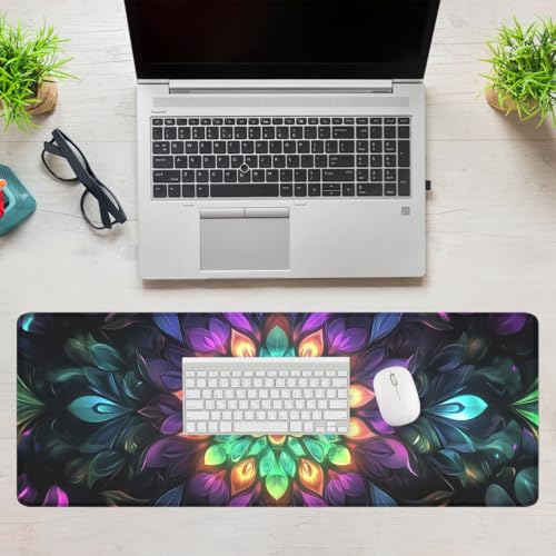 Mandala Art Gaming Mouse Pad Colorful Psychedelic Abstract Boho Large Desk Mat Waterproof Stitched Edges Rubber Base Non-Slip Deskmap Computer Keyboard Mat 31.5 x 11.8 Desk Home Office Gaming - color: Mandala Art, size: 31.5" x 11.8"