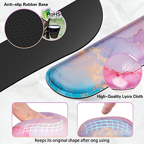 Canjoy Gaming Mouse Pad Set, 4-in-1 XXL Large Mouse Pad + Keyboard Wrist Rest Support+ Coaster, (35.4×15.7 in) Extended Desk Pad Memory Foam Non-Slip Desk Mat for Home Office - color: Pink Blue Marble