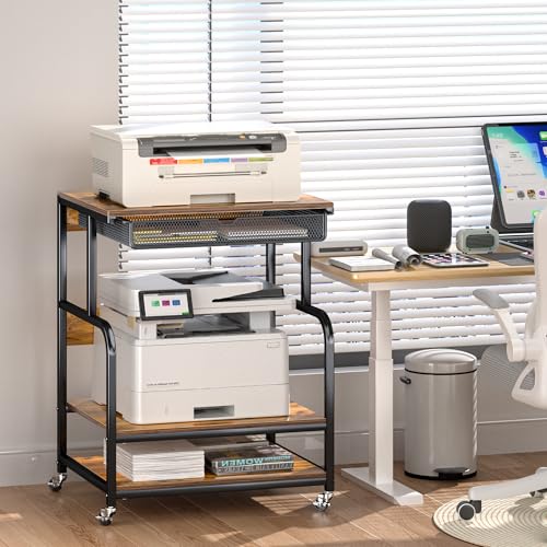 Large Printer Stand with Storage Shelf, 23.6''x18.9'' Rolling Printer Cart Holder with Lockable Wheels, 5-Adjustable Heights, 3D Scanner Fax Printer Table for Home Office Use, Large - size: Large