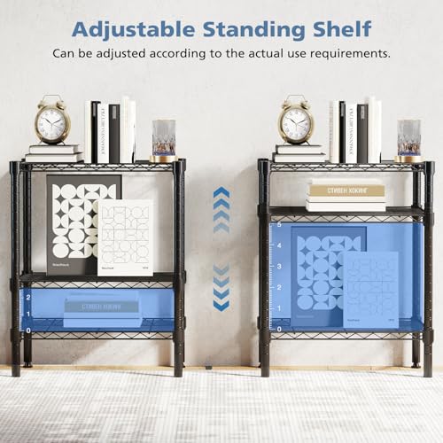 DUMOS 3-Tier Metal Wire Storage Shelves, Adjustable Standing Storage Rack Shelf, Heavy Duty Steel Shelving Unit Organizers for Kitchen Bathroom Pantry Garage, 23.3" Wx13.4 Dx30 H, Black - size: 3 Tier-30"H without wheels