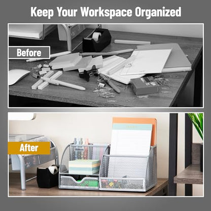 Mind Reader 7-Compartment Desktop Organizer, Metal Mesh Desk Organizer for Pens, Sticky Notes, Mail and Office Supplies, Silver - color: Silver