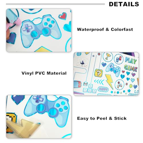Game Wall Stickers Futuristic Gaming Room Wall Decals Peel and Stick Mural Decor for Teen Bedroom Game Space (Blue Game)