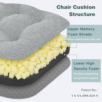 baibu Dining Chair Cushions Set of 2, Dual-Layer Memory Foam Kitchen Chair Cushions, Patented Design Seat Pads with Ties, 16.5 x 16.5 x 3.5in, Grey - color: Grey, size: 2 Count (Pack of 1)