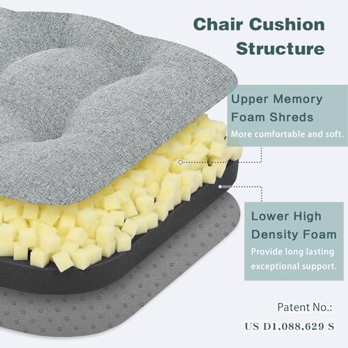 baibu Dining Chair Cushions Set of 4, Dual-Layer Memory Foam Kitchen Chair Cushions, Patented Design Seat Pads with Ties, 16.5 x 16.5 x 3.5in, Grey - color: Grey, size: 4 Count (Pack of 1)