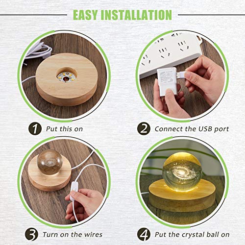 Honoson 4 Pcs LED Light Base - Wooden LED Base for Crystal Wood Light Display for Glass Art Lighted Stand for 3D Glass Resin Art(Round) - style: Round